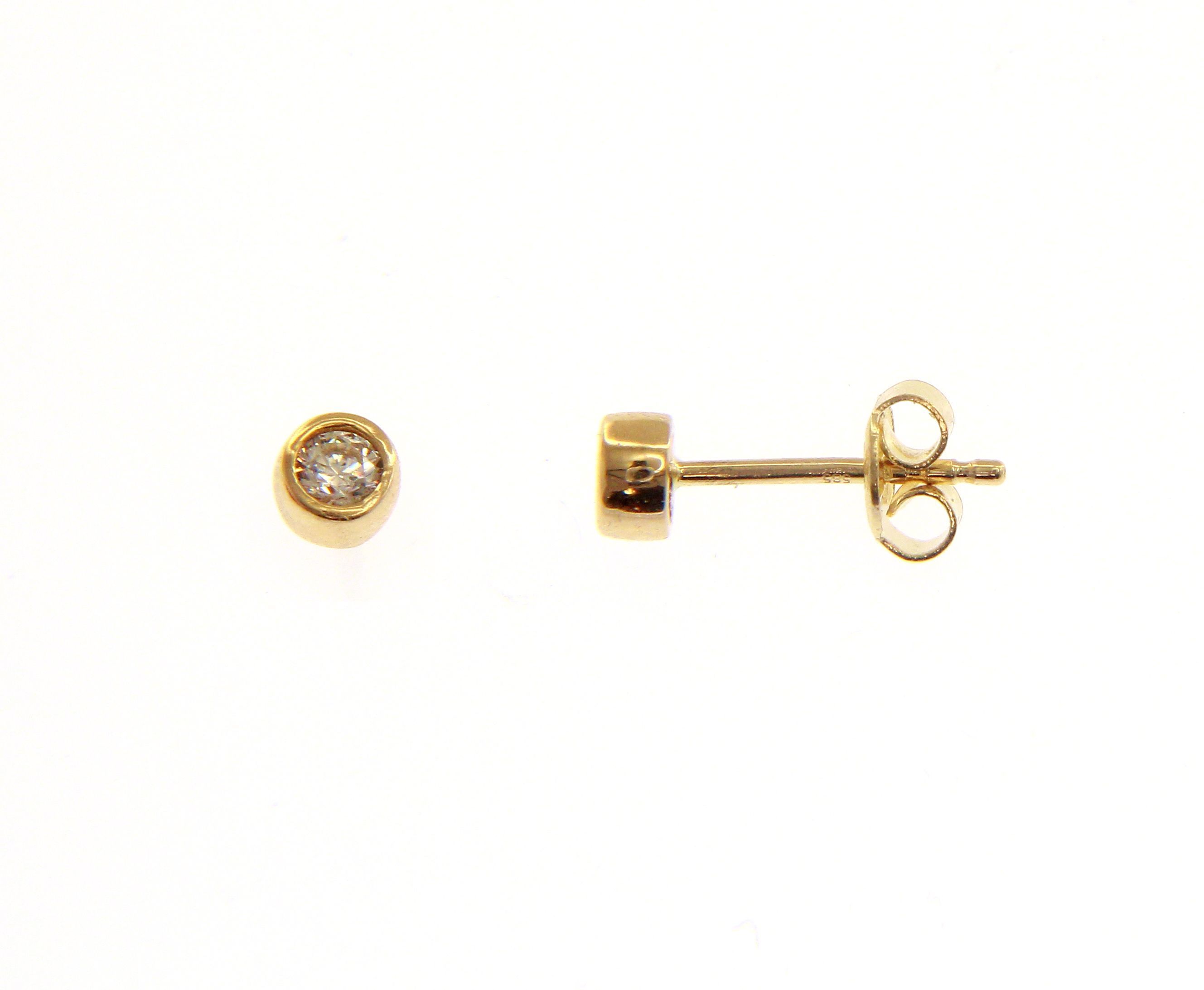 Golden single stone earrings 14k with zircon (code S218206)